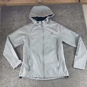 New Balance Softshell Zip Up Hooded Jacket Grey Athletic Active Running Womens S